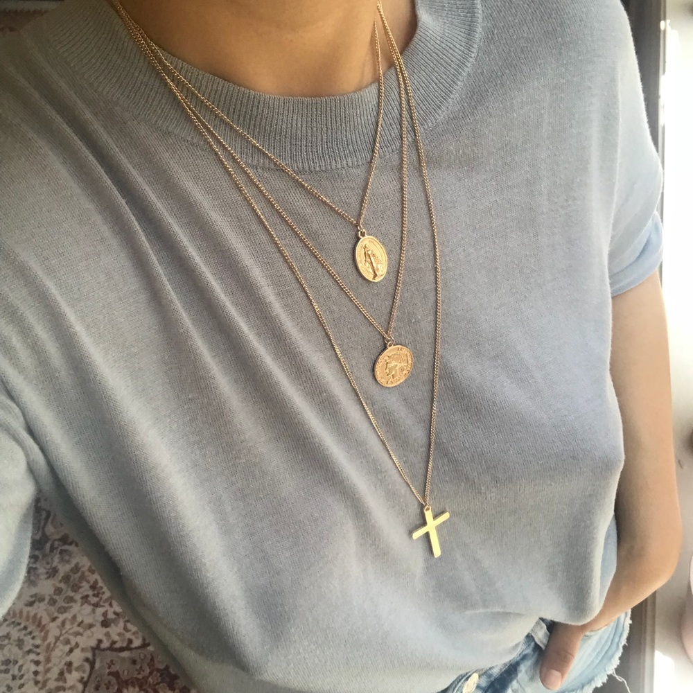Closing❗️Multilayered gold cross and coin necklace